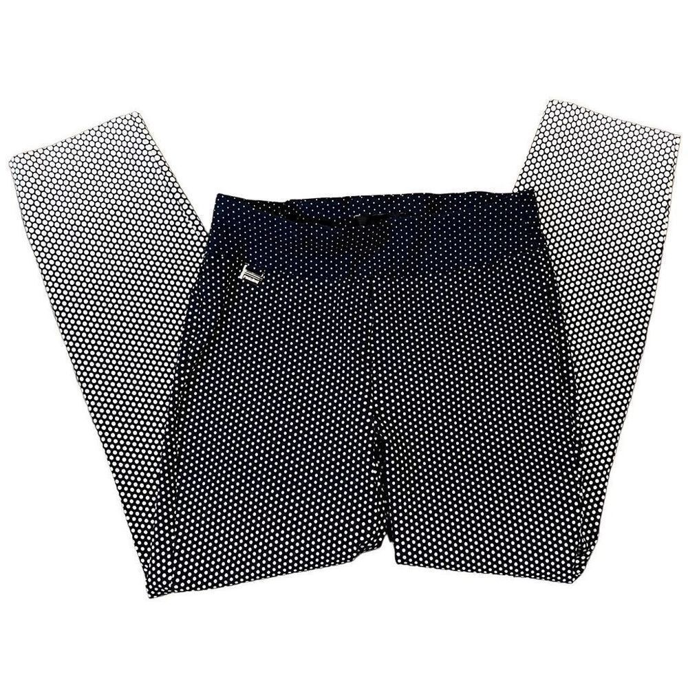 Premise Polka Dot Dark Navy and Cream Ombré Look Tummy Control Bengaline Pants S